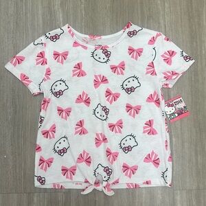 NWT Hello Kitty pink bow tie front “baby tee” size 12 kids